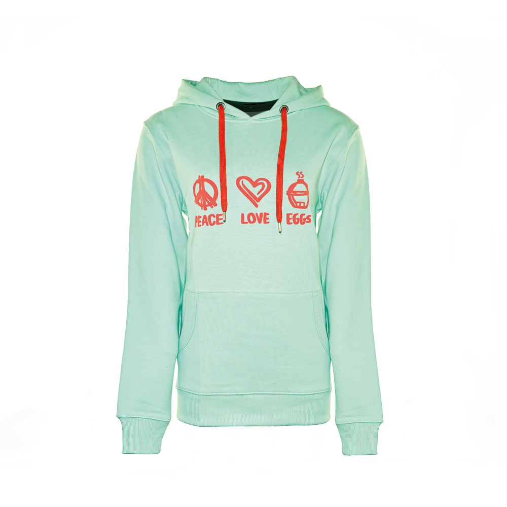 Hoodie - Peace-love-Eggs - Mint/Coral - Large 