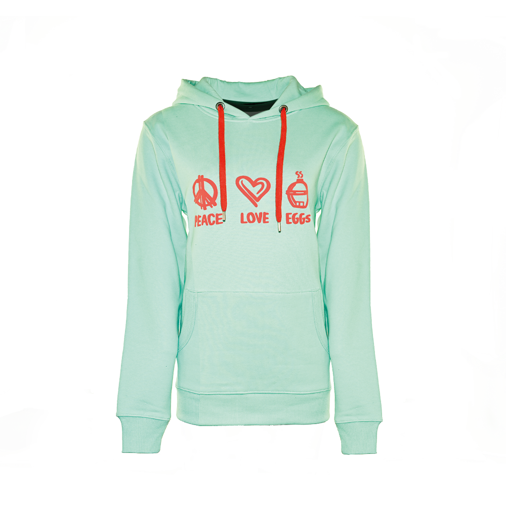 Hoodie - Peace-love-Eggs - Mint/Coral - Medium 