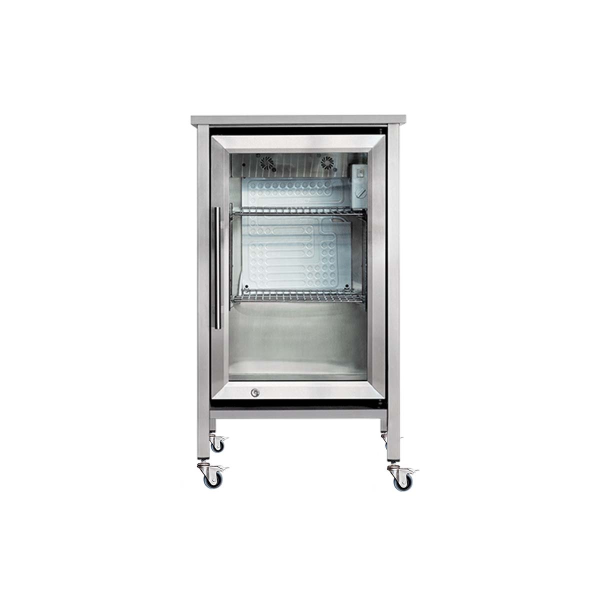 Der Eckat- Möbel für Draußen DER EISKALTE Außenküchenschrank inkl. Caso Kühlschrank und Rollen